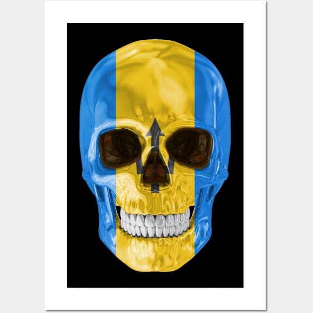 Barbados Flag Skull - Gift for Barbadian With Roots From Barbados Wall Art by Country Flags